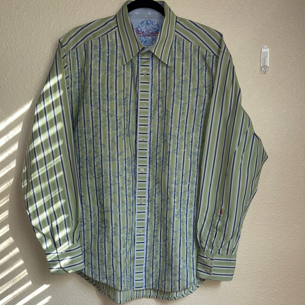 Robert Graham Olive and Navy Striped Shirt